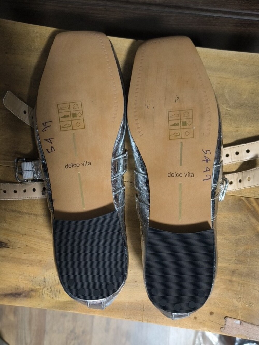 Dolce Vita Silver Croc-Embossed Double-Strap Flats - Picture 3 of 7